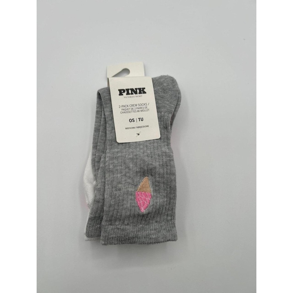 PINK Victoria's Secret 2-Pack Crew Socks Ice Cream Embroidered & Striped NWT